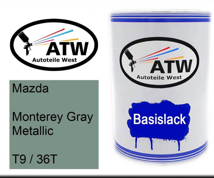 Mazda, Monterey Gray Metallic, T9 / 36T: 500ml Lackdose, von ATW Autoteile West.